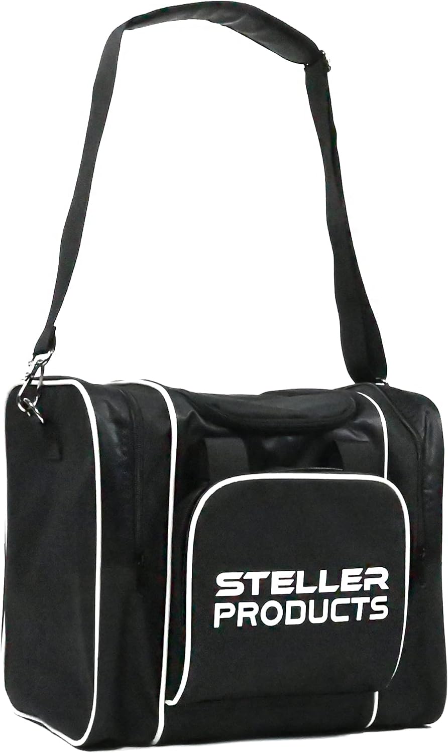 STELLER PRODUCTS Bowling Ball Bag - Single Tote Bag With Padded Cup Ball Holder, Shoulder Straps, Metal Hardware  4 Anti-Slip Bases - Fit Two Pairs of Bowling Shoes Up to Men 15  Accessories – Black