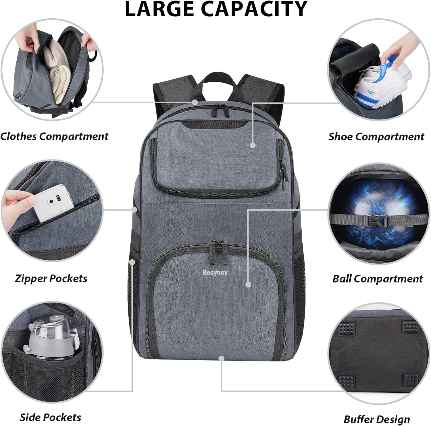 Bowling Backpack, Bowling Ball Bag for Single Ball with Shoe Compartment Portective Foam Padded, Fits Bowling Shoes Up to US Mens Size 16 and Multi-Pockets for Accessories, Gifts for Bowling Lovers