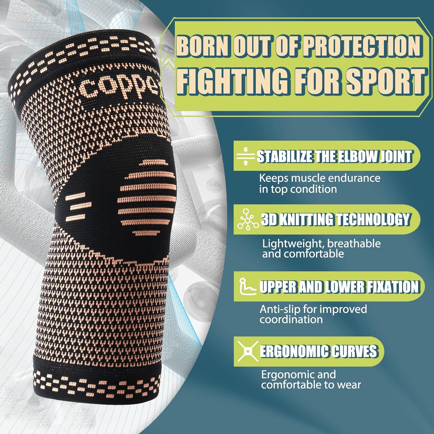 Copper Elbow Brace - Copper Infused Elbow Support Compression Sleeve, Reduces Strain  Swelling for Tendonitis, Tennis Elbow, Golf Elbow, and Elbow Pain for Men and Women, Comfortable Fabric(XL)