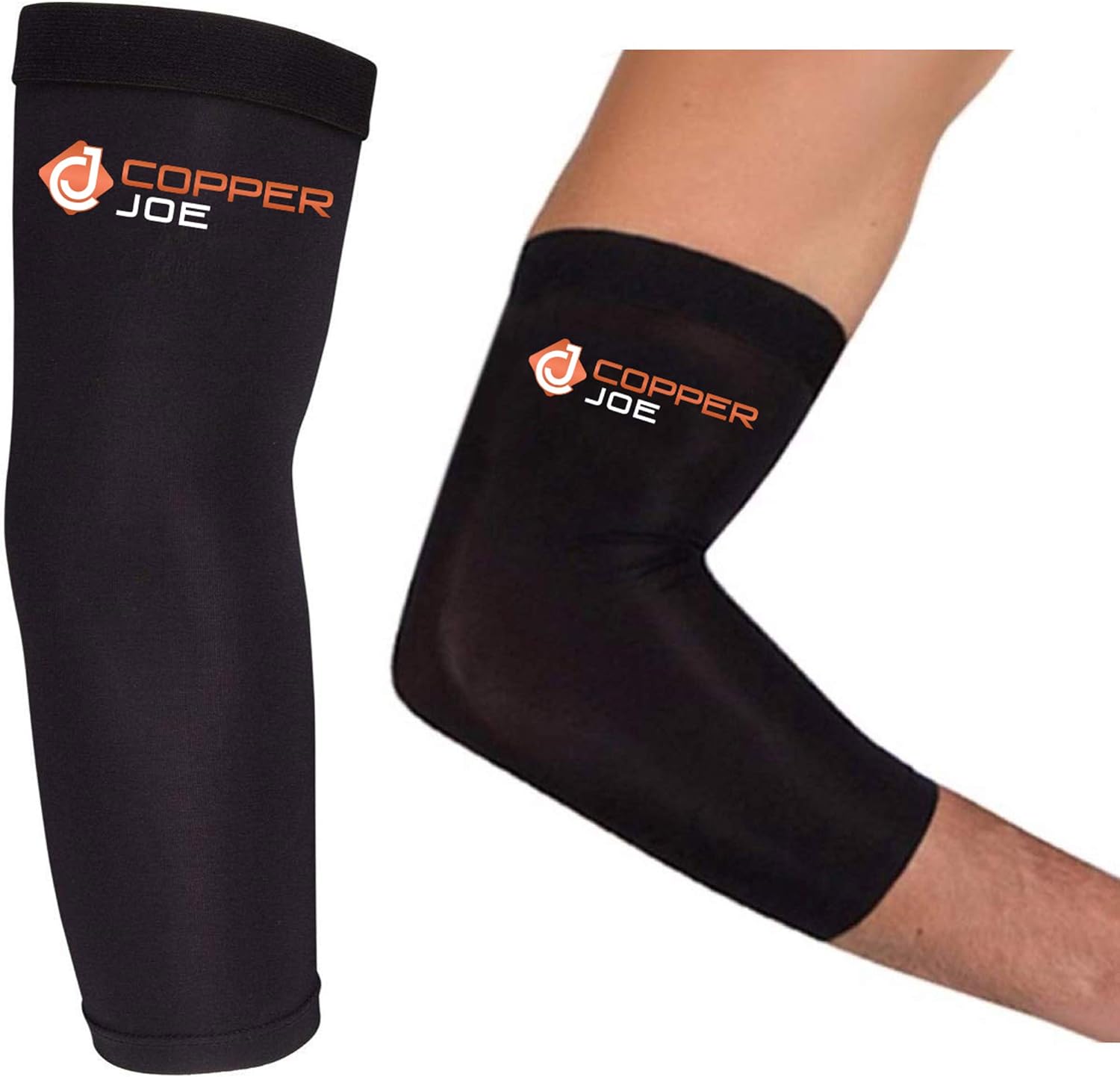 Copper Joe 2 Pack Recovery Elbow Compression Sleeve - Ultimate Copper Relief Elbow Brace for Arthritis, Golfers or Tennis Elbow and Tendonitis. Elbow Support Arm Sleeves For Men and Women (X-Large)
