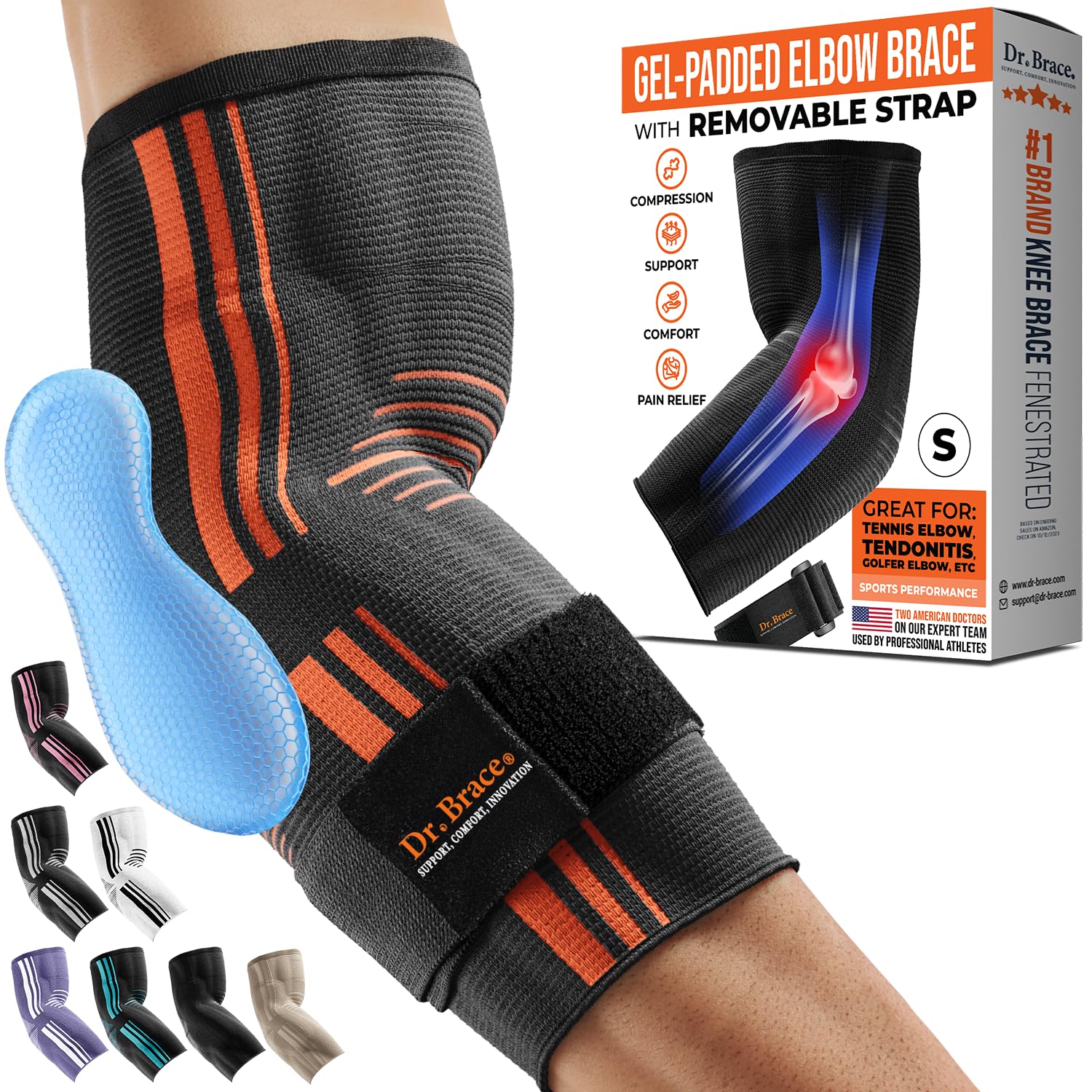DR. BRACE® ELITE Elbow Brace support, Breathable Elbow Compression Sleeve with Gel Pad for Golfers, Tennis Elbow  Tendonitis Treatment  Pain Relief - With Removable Arm Wrap for Daily Wear / Weightlifting / Sport (Black, Medium)