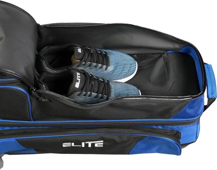 elite deluxe 3 4 5 bowling ball roller bag with 4 5 smooth wheels 4 large accessory pockets shoe compartment extendable 1 4