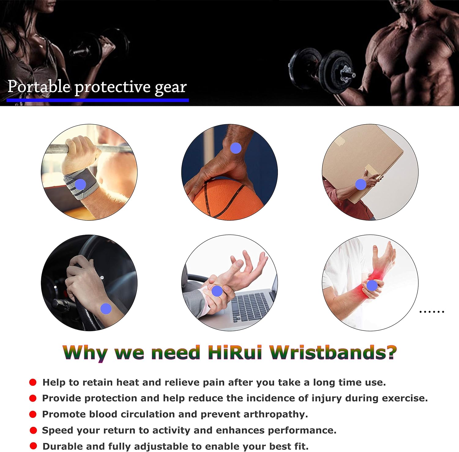 HiRui 2 PACK Wrist Compression Strap and Wrist Brace Sport Wrist Support for Fitness, Weightlifting, Tendonitis, Carpal Tunnel Arthritis, Pain Relief-Wear Anywhere-Unisex,Adjustable