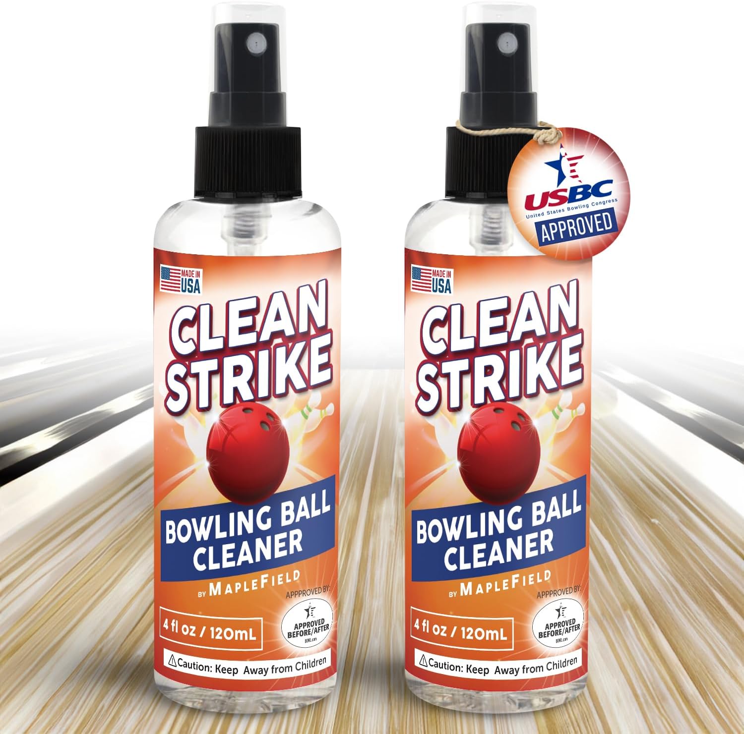 Maplefield Bowling Ball Cleaner Spray 2-Pack - 4 oz - USBC Compliant Bowling Accessory - Removes Oil, Stains,  Scuffs - Enhances Grip  Restores Tack - Compact, Travel-Friendly Size