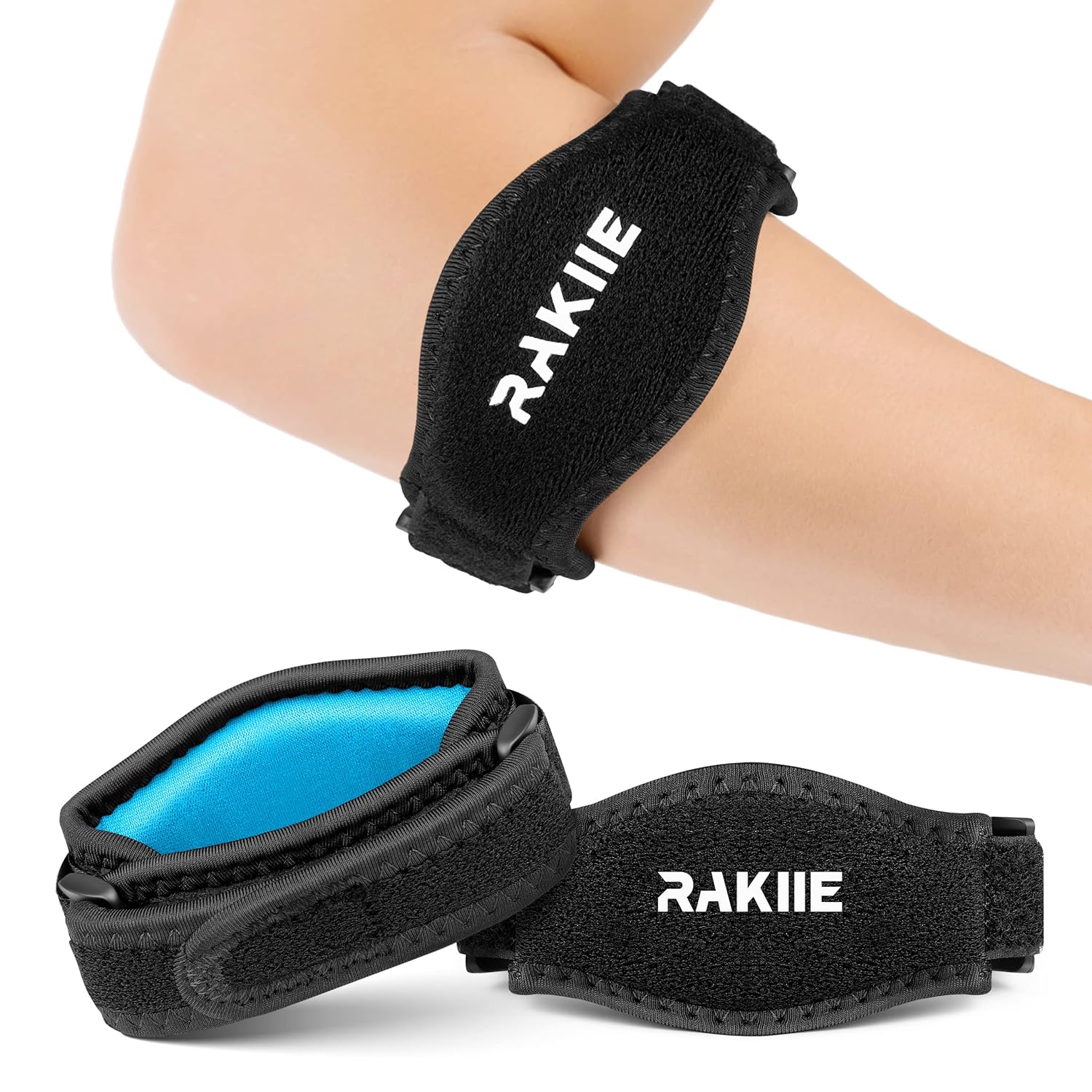 Rakiie Elbow Brace 2 Packs for Tendonitis, Adjustable Golf and Tennis Elbow Relief for Men and Women