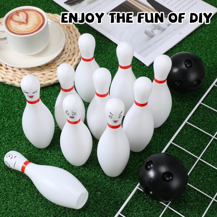 roundfunny 4 pack kids bowling set indoor and outdoor games for kid includes 40 pcs 63 inch plastic bowling pins and 8 p 3