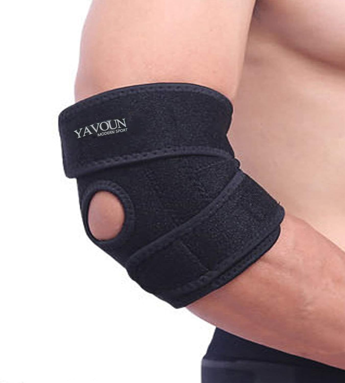 YAVOUN Elbow Brace, Adjustable Tennis Elbow Support Brace, Great For Sprained Elbows, Tendonitis, Arthritis, basketball, Baseball, Golfers Elbow Provides Support  Ease Pains (Black)