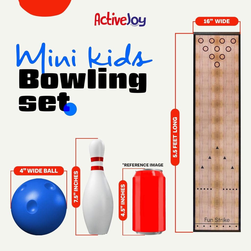 ActiveJoy - Mini Kids Bowling Set - Bowling Games for Kids Indoor - Bowling Alley Toy with Lane, 10 pins, 2 Balls for Family Friends - 2-5 Years Old. ActiveJoy - Mini Kids Bowling Set - Bowling Games for Kids Indoor - Bowling Alley Toy with Lane, 10 pins, 2 Balls for Family Friends - 2-5 Years Old.