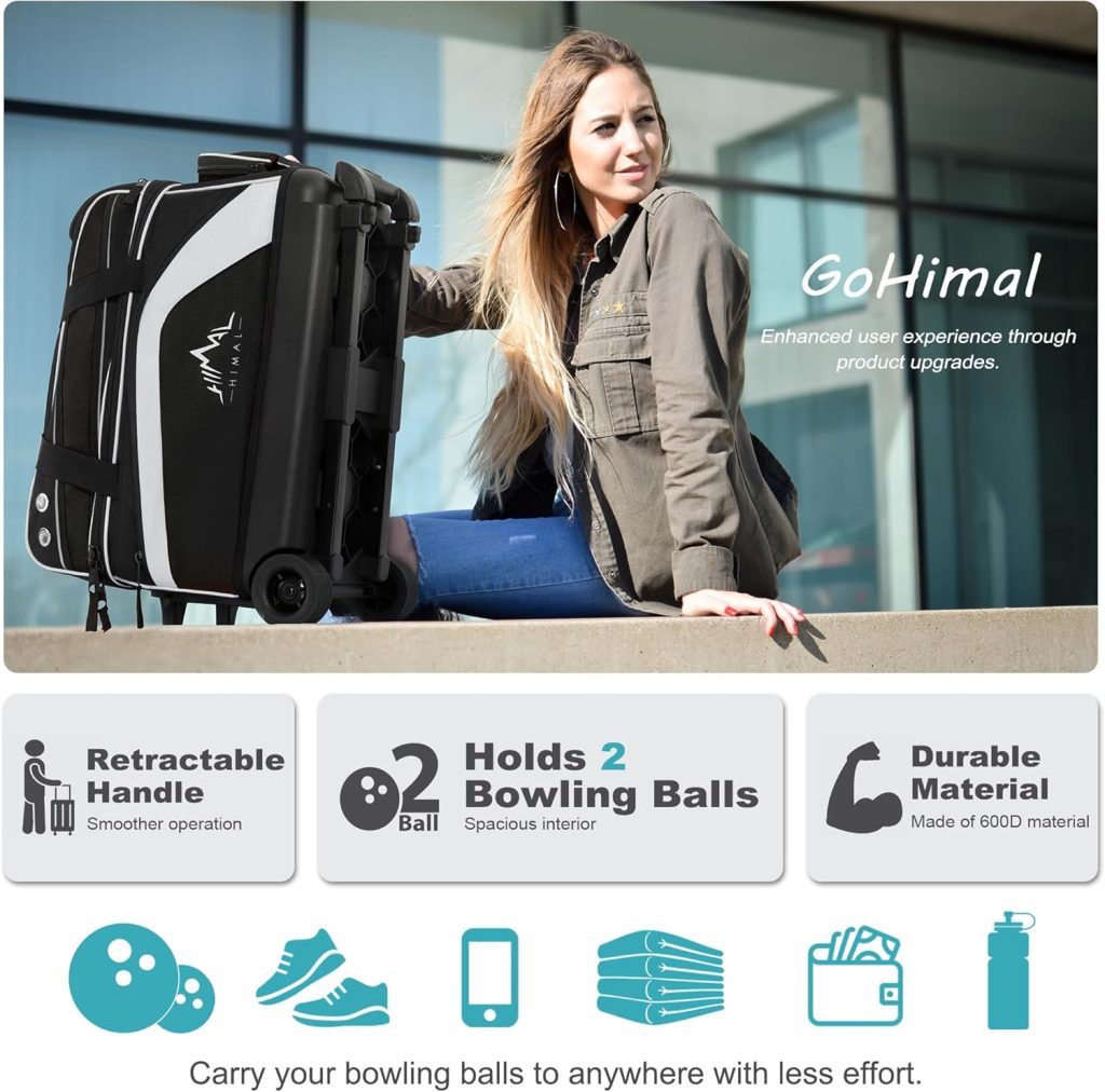 Double Roller 2 Ball Bowling Bag with Separate Shoe Compartment for Bowling Shoes (Up To US Men Size 15) and Abundant multifunction Accessory Pocket, Upgraded fabric, Retractable Handle - Extends to 40 Double Roller 2 Ball Bowling Bag with Separate Shoe Compartment for Bowling Shoes (Up To US Men Size 15) and Abundant multifunction Accessory Pocket, Upgraded fabric, Retractable Handle - Extends to 40