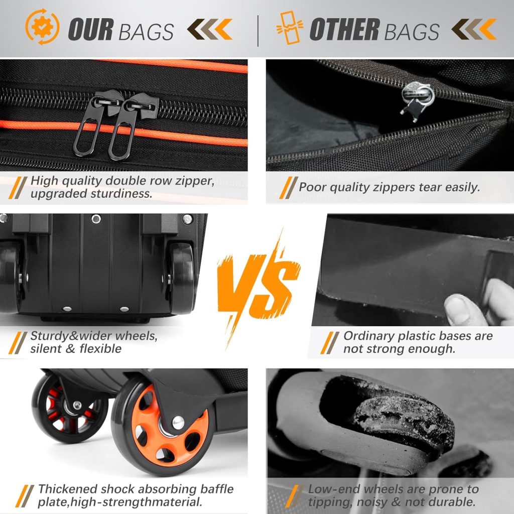 2 Bowling ball Bag with Wheels, Lightweight Trolley Double Ball Bowling bag with Large Separate Shoe Compartment and Oversized Accessory Pocket, Retractable Handle Extends To 39.5 2 Bowling ball Bag with Wheels, Lightweight Trolley Double Ball Bowling bag with Large Separate Shoe Compartment and Oversized Accessory Pocket, Retractable Handle Extends To 39.5