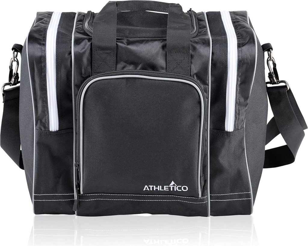 Athletico Bowling Bag for Single Ball - Single Ball Tote Bag With Padded Ball Holder - Fits a Single Pair of Bowling Shoes Up to Mens Size 14 Athletico Bowling Bag for Single Ball - Single Ball Tote Bag With Padded Ball Holder - Fits a Single Pair of Bowling Shoes Up to Mens Size 14