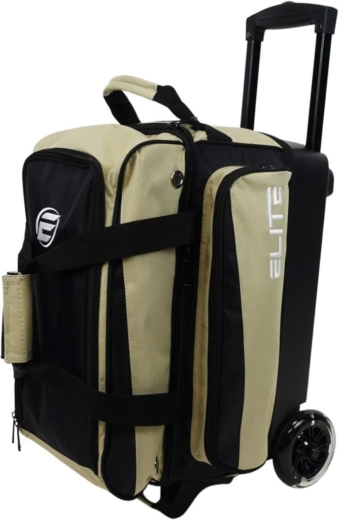 ELITE Deluxe 2 Ball Bowling Bag with 5 Smooth Wheels - Large Accessory Pocket, Shoe Compartment, 36 Extendable Handle ELITE Deluxe 2 Ball Bowling Bag with 5 Smooth Wheels - Large Accessory Pocket, Shoe Compartment, 36 Extendable Handle