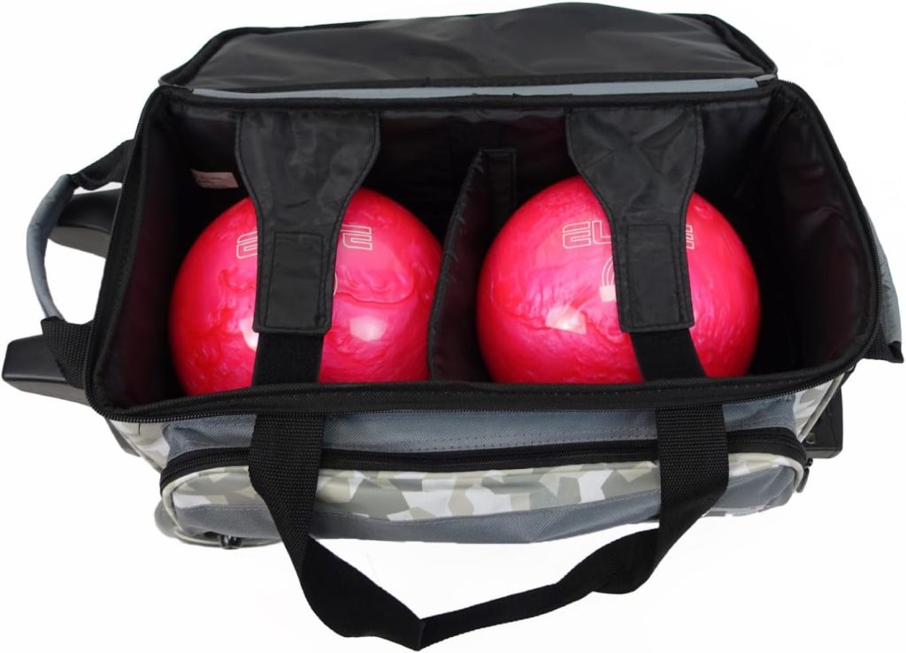 ELITE Deluxe 2 Ball Bowling Bag with 5 Smooth Wheels - Large Accessory Pocket, Shoe Compartment, 36 Extendable Handle ELITE Deluxe 2 Ball Bowling Bag with 5 Smooth Wheels - Large Accessory Pocket, Shoe Compartment, 36 Extendable Handle