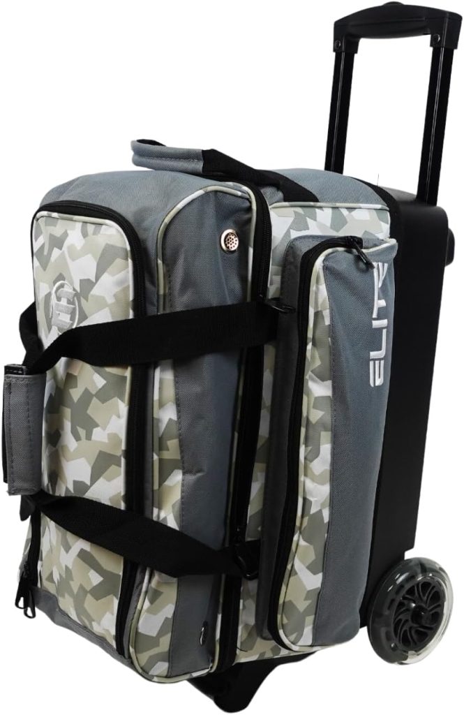 ELITE Deluxe 2 Ball Bowling Bag with 5 Smooth Wheels - Large Accessory Pocket, Shoe Compartment, 36 Extendable Handle ELITE Deluxe 2 Ball Bowling Bag with 5 Smooth Wheels - Large Accessory Pocket, Shoe Compartment, 36 Extendable Handle