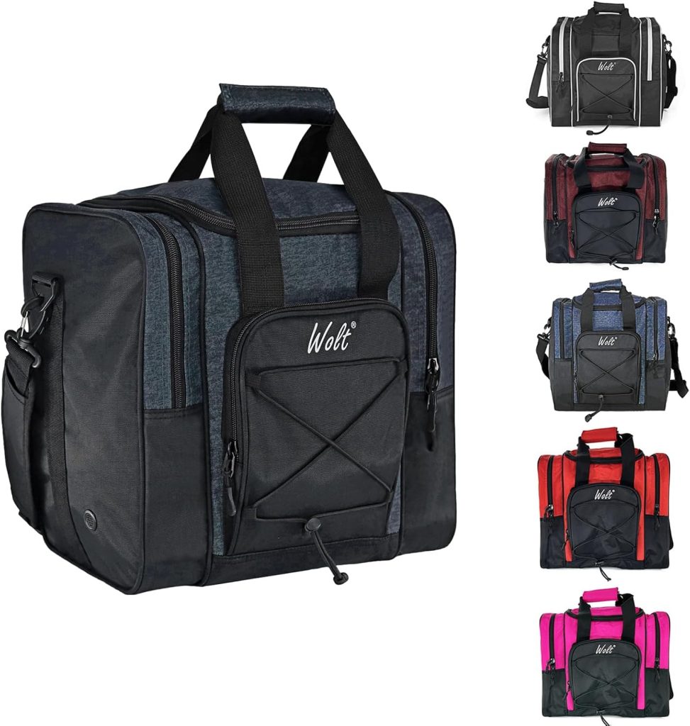 WOLT Bowling Ball Bag for Single Ball - Bowling Ball Tote Bag with Padded Ball Holder, 2 Pockets fit Bowling Shoes Up to Mens Size 14 and Accessories WOLT Bowling Ball Bag for Single Ball - Bowling Ball Tote Bag with Padded Ball Holder, 2 Pockets fit Bowling Shoes Up to Mens Size 14 and Accessories